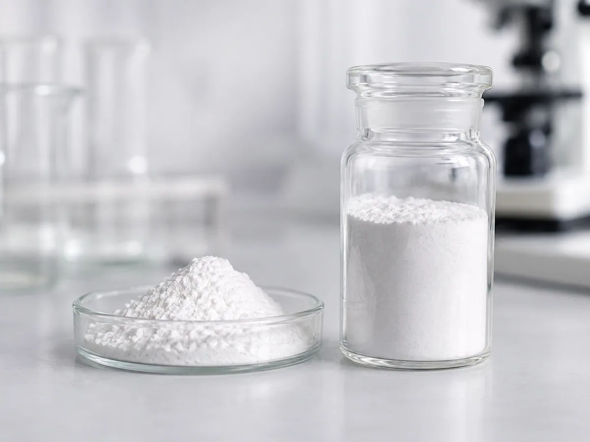 KPV peptide powder sample in laboratory glassware