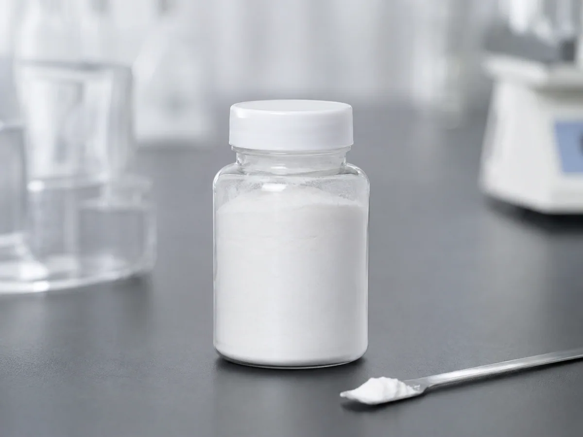 5-Amino-1MQ white research powder sample with laboratory spatula