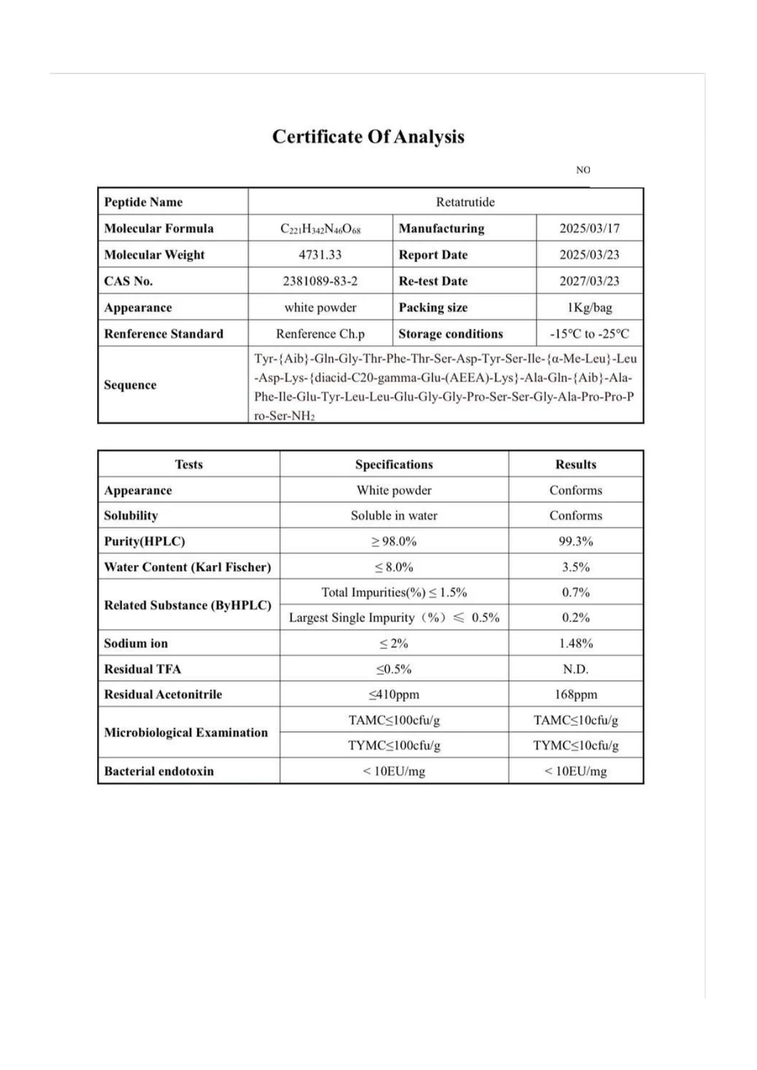 COA quality control documentation support